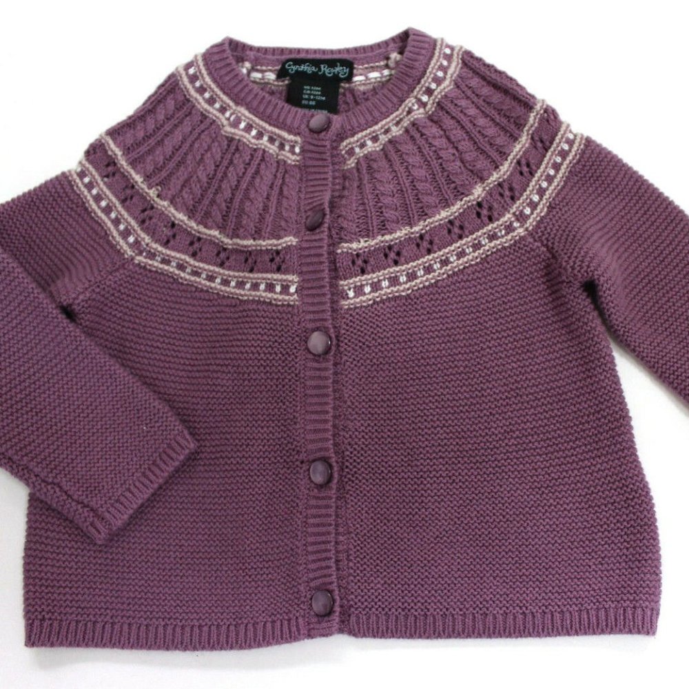 Cynthia Rowley Button Down Knit Cardigan with Bow Size 12M Purple